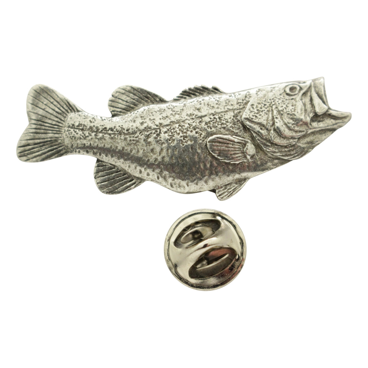Right Facing Largemouth Bass Pin ~ Antiqued Pewter ~ Lapel Pin ~ Sarah's Treats & Treasures